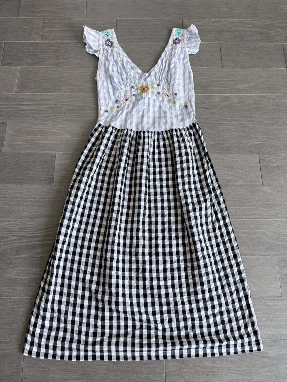 Tach Ilena Cloqué Gingham Embroidered Milkmaid Boho Cottagecore Dress L - Picture 14 of 16